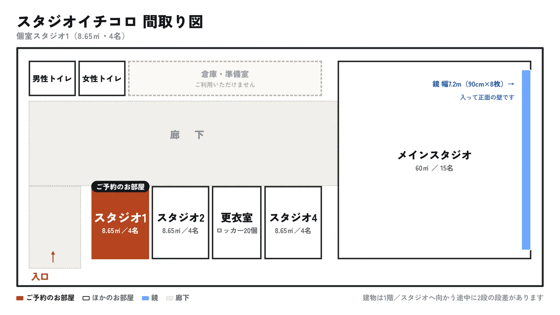 スタジオ1の位置を示した間取り図