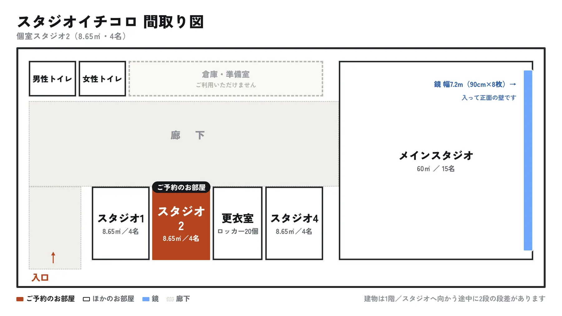 スタジオ2の位置を示した間取り図